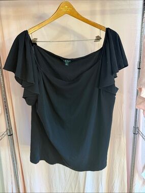 Ralph Lauren Black Off-The-Shoulder Ruffle Sleeve Top
